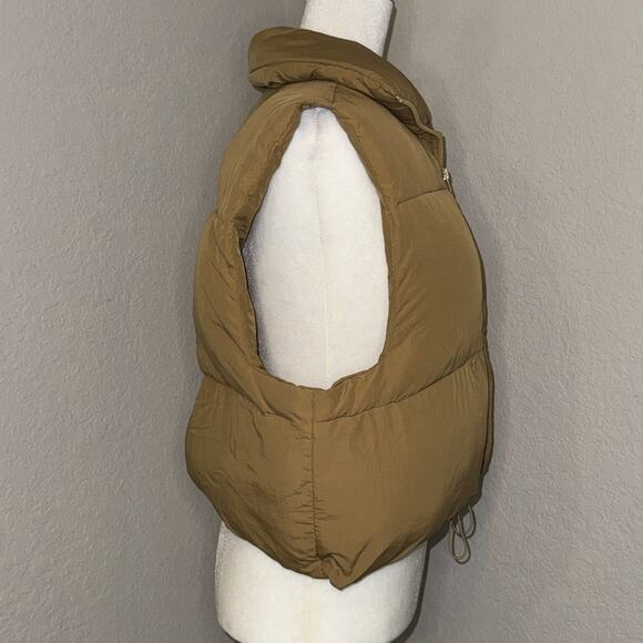 Fashion Puffer Vest Jacket Womens XL Brown Sleeveless Cropped Full Zip Outerwear - Picture 2 of 7